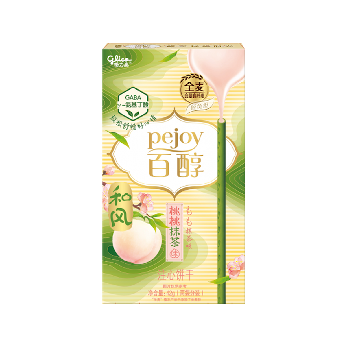 格力高百醇桃桃抹茶味注心饼干42g Glico Pejoy Breeze Series Peach Matcha Cream Filled Biscuits