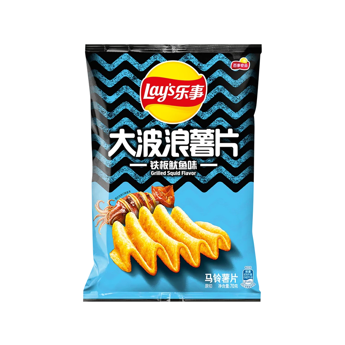 乐事大波浪薯片铁板鱿鱼味70g Lay's Wave Ngaru Nui Plate Rino Wheke Kara Tiwhikete Riwai