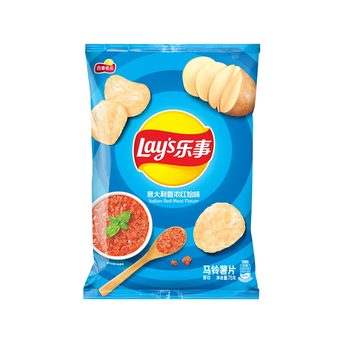 乐事意大利香浓红烩味70g Te reka o te tunu tunua whero o te ahua Itariana a Lay Te maramara Riwai