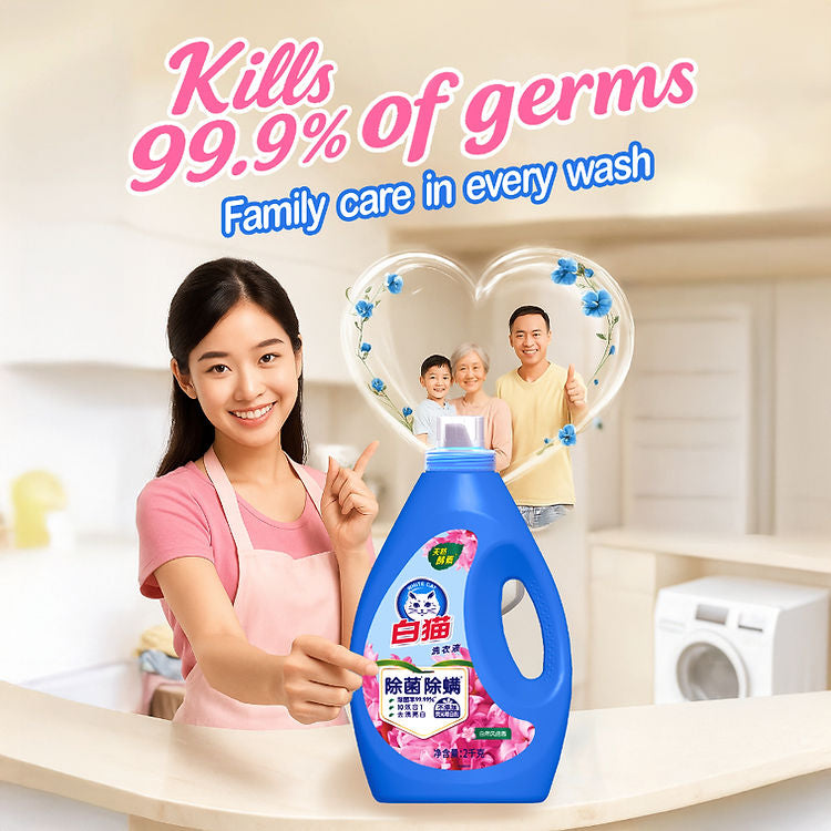 白猫除菌除螨净护洗衣液 2KG Whitecat Antibacterial & Mite Removal Laundry Liquid 2KG