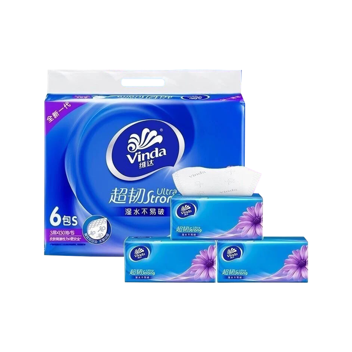 维达V2239超韧三层抽纸130抽6包 Vinda tissue 6 pack